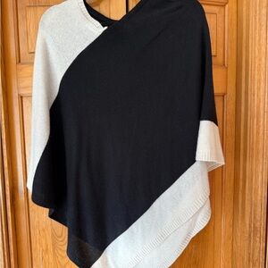 Cashmere Sweater Chic Black and Cream Women's Poncho